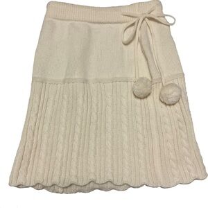 Knit Crochet Winter Skirt With Fluffy Pompom Tie